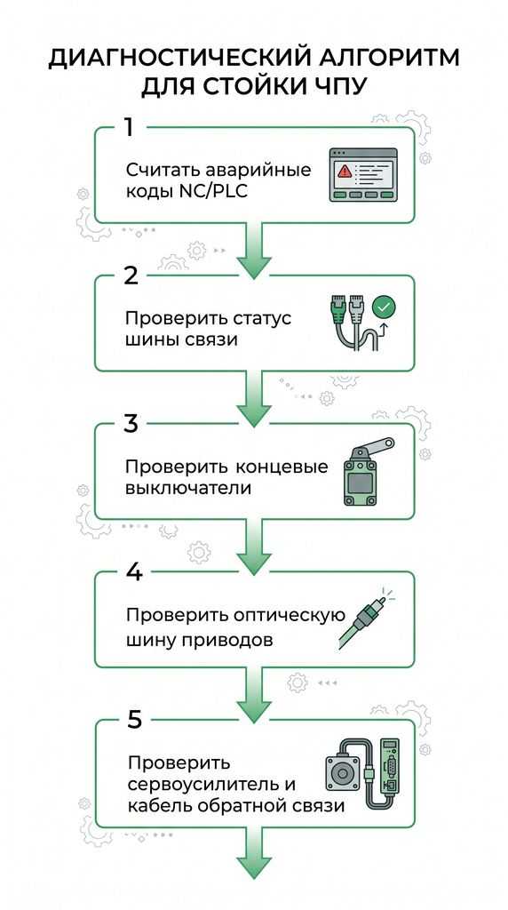 Диагностический алгоритм локализации неисправности стойки ЧПУ: пять шагов проверки