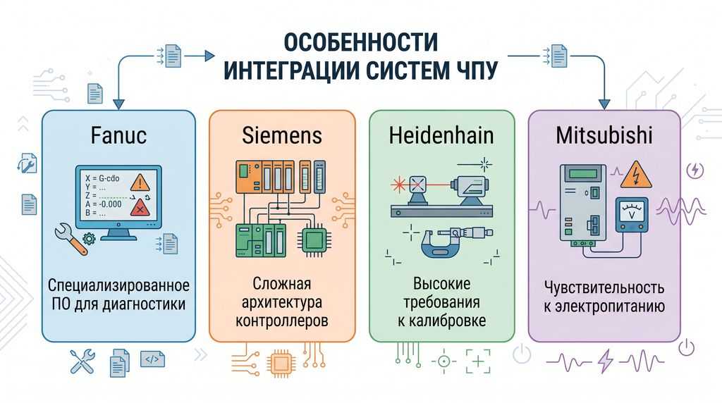 Сравнение особенностей ремонта стоек ЧПУ: Fanuc, Siemens, Heidenhain, Mitsubishi