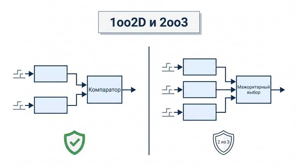 Архитектуры голосования 1oo2D и 2oo3 в Safety PLC