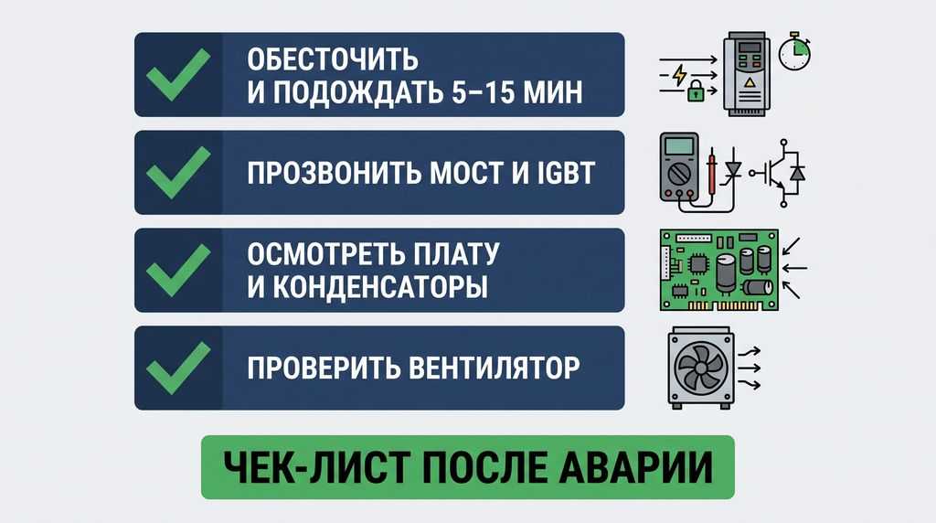 Чек-лист входного контроля после аварийной остановки частотного преобразователя