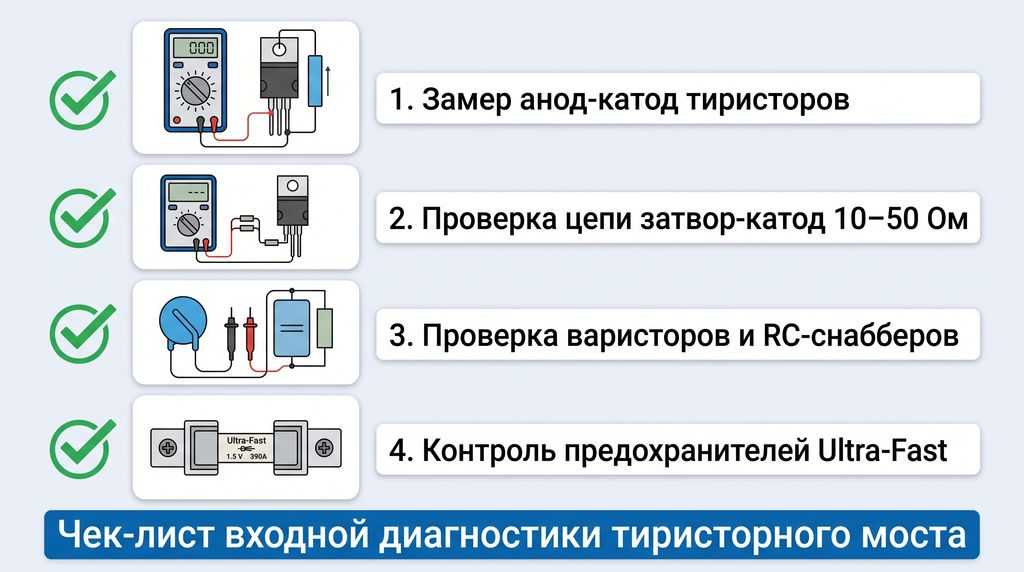 Чек-лист входной диагностики тиристорного моста привода постоянного тока