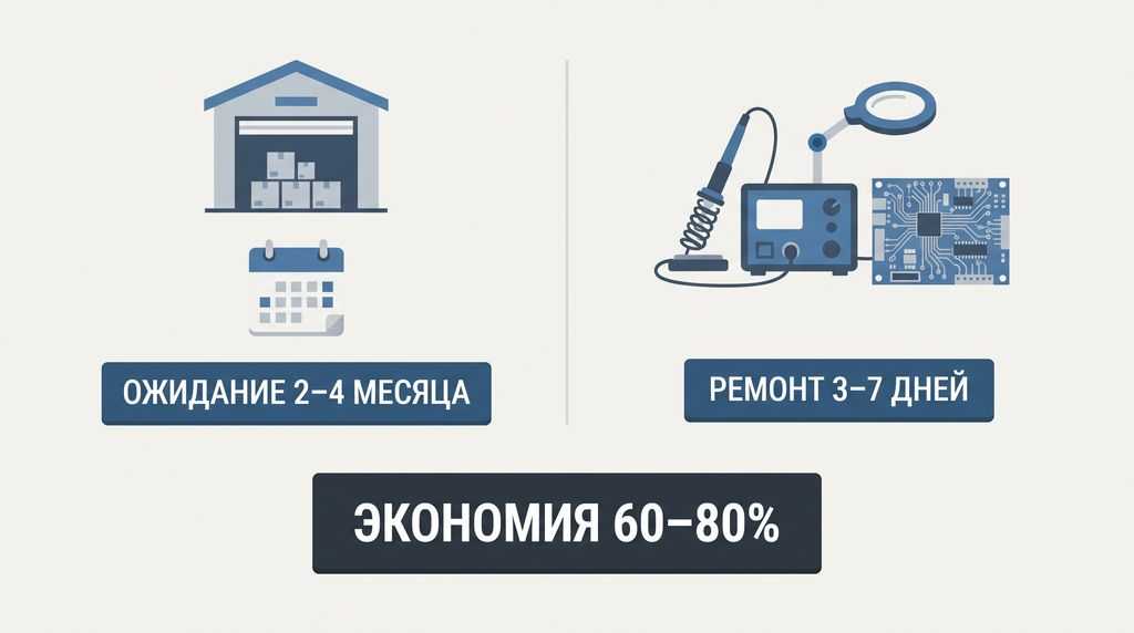 Сравнение сроков и стоимости: ожидание нового блока 2–4 месяца против компонентного ремонта 3–7 дней