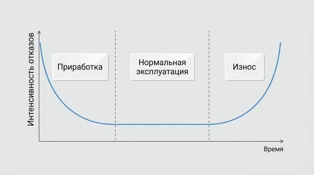 Кривая Басина: три периода отказов оборудования — приработка, нормальная эксплуатация, износ