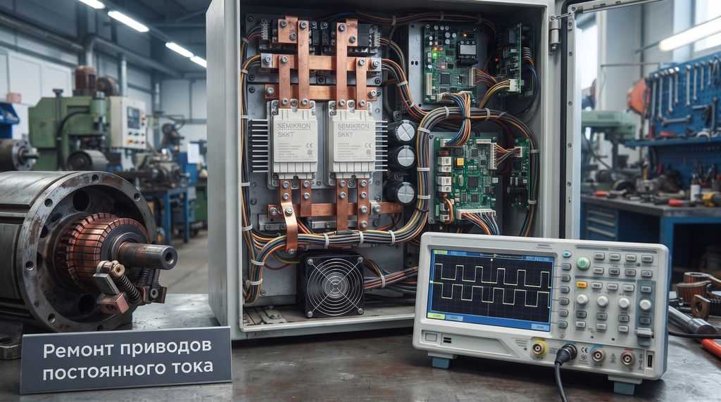 Ремонт приводов постоянного тока - тиристорный шкаф управления и осциллограф