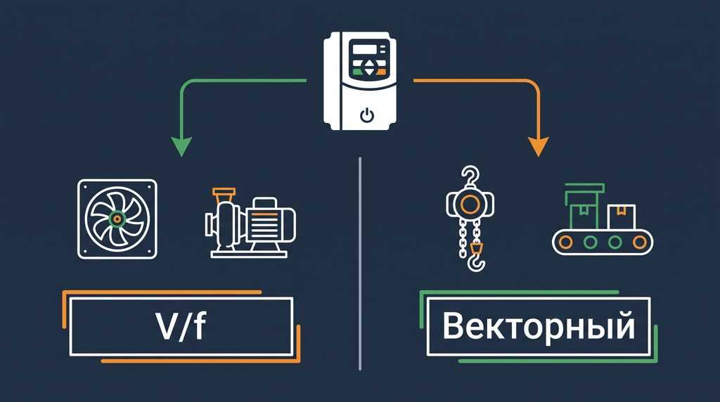 Сравнение скалярного V/f и векторного законов управления частотным преобразователем