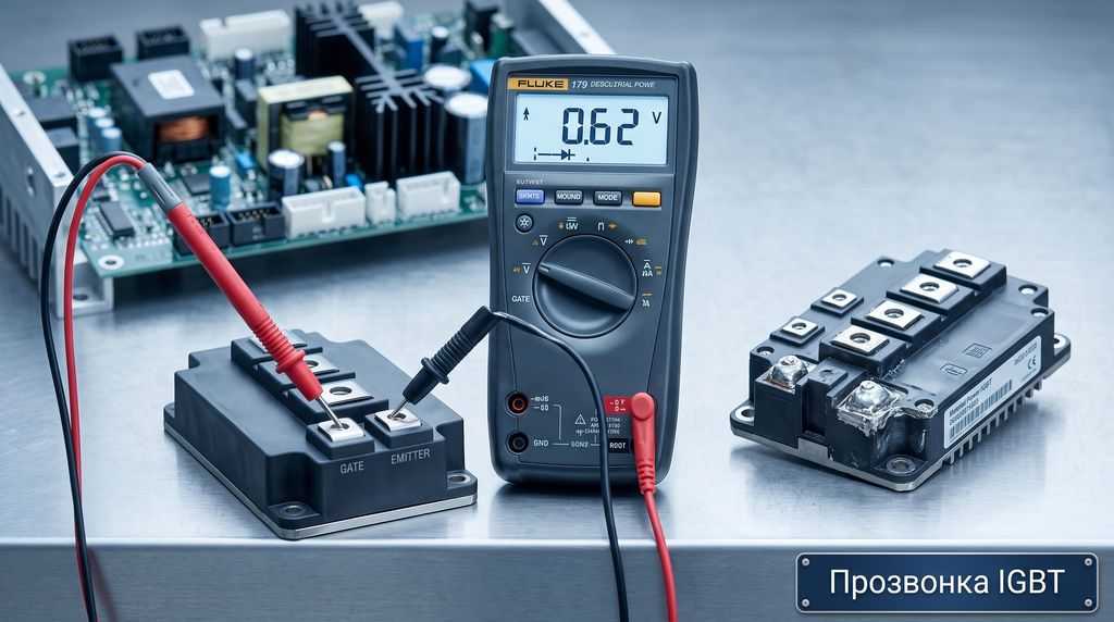 Прозвонка IGBT-транзистора мультиметром в режиме диодной проверки - диагностика инвертора частотника