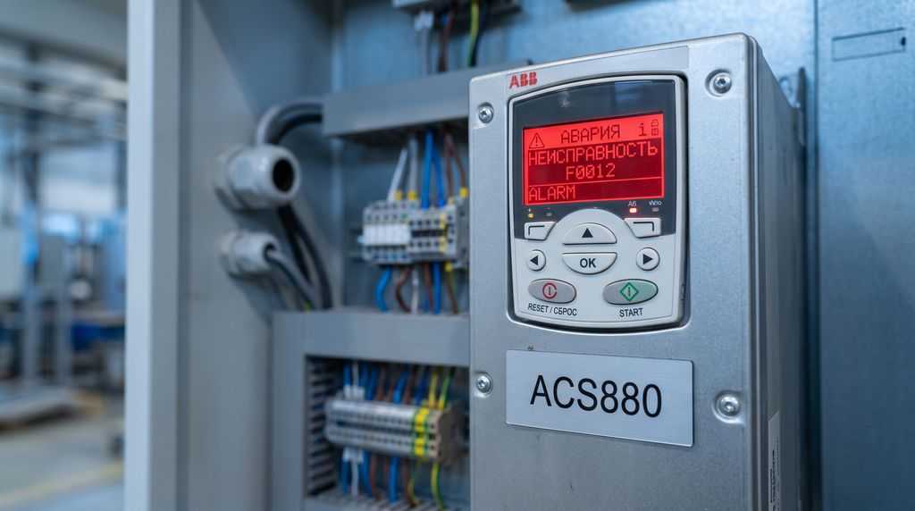 Панель управления преобразователя ABB ACS880 с индикацией ошибки