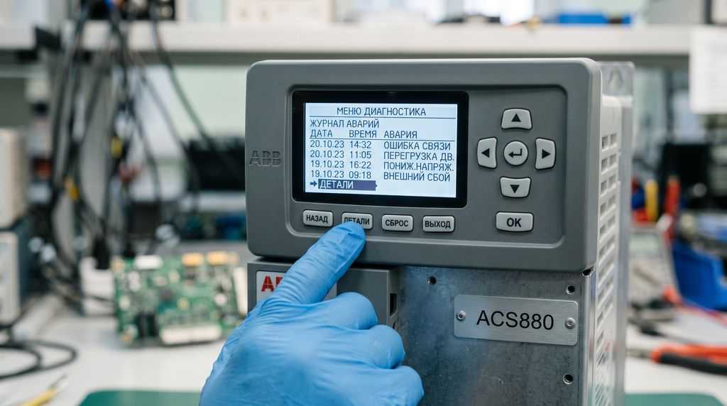 Просмотр субкодов Aux Code в журнале аварий ABB ACS880