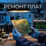Инженер ремонтирует многослойную печатную плату с BGA-компонентами в промышленной лаборатории