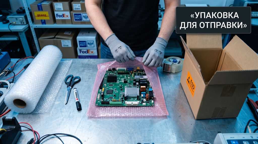 Упаковка промышленной электроники в ESD-пакет для отправки в лабораторию X-SPT в Москве