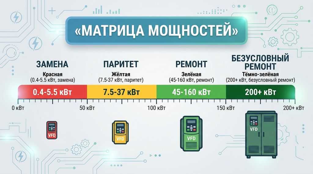 Матрица мощностей для выбора ремонта или замены ЧП