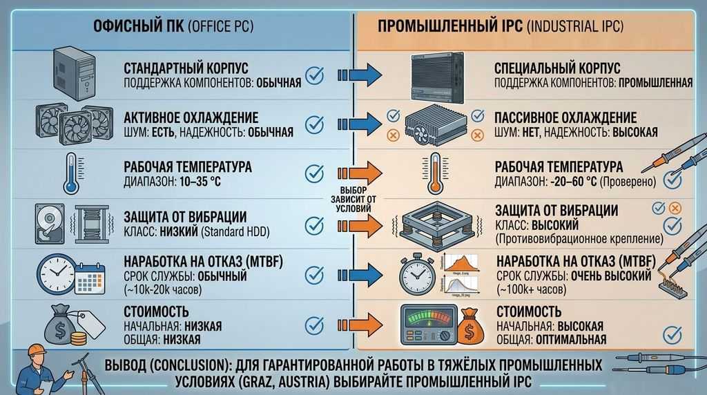 Сравнение офисного ПК и промышленного компьютера по 8 параметрам